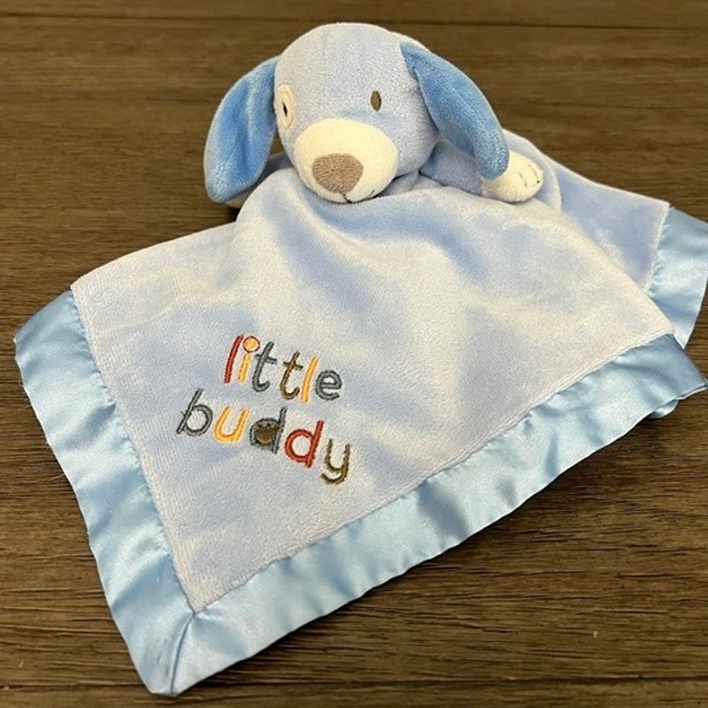 Little Buddy Blue Puppy Dog Security Blanket Baby Lovey Satin Trim Plush Toy